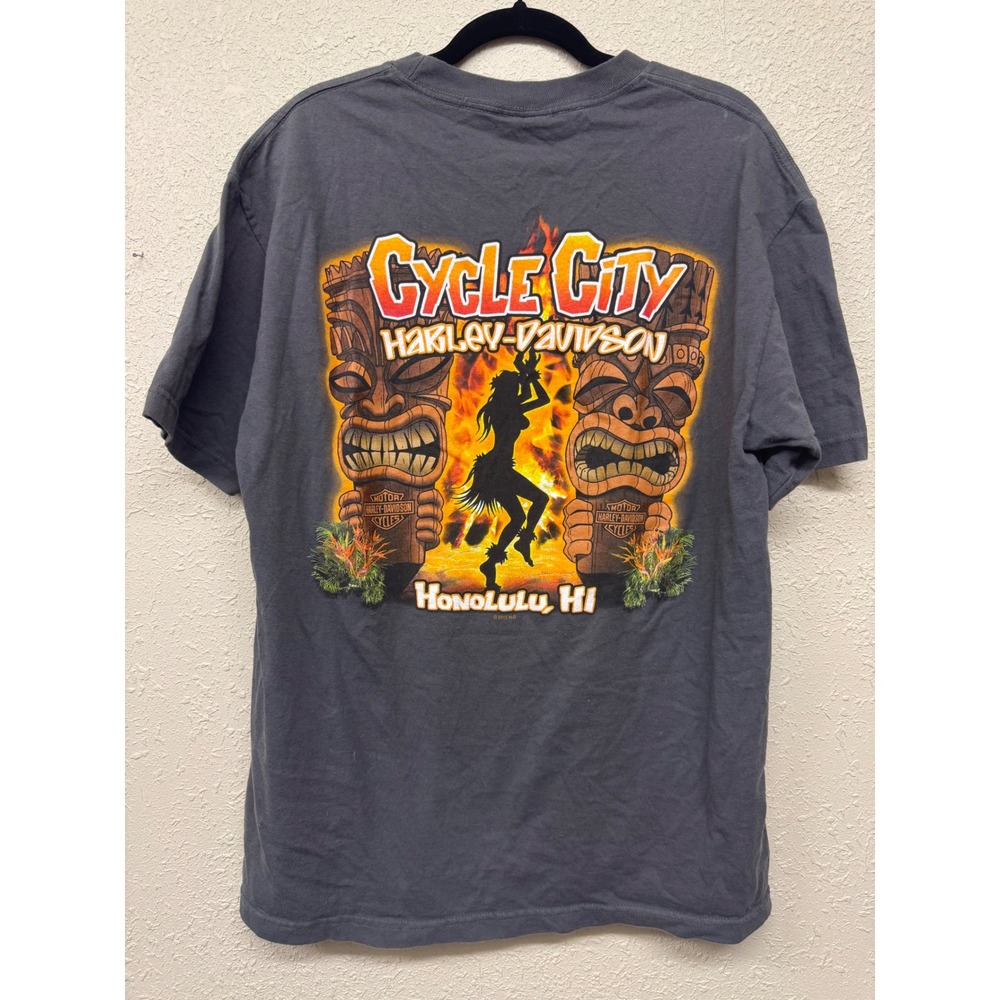 Harley Davidson Cycle City Hawaii T Shirt Mens L Honolulu Tiki Hula 2012 Tee